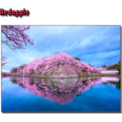 Sakura Castle by Fujiwara Yoshiki Full 5D DIY Diamond Painting Embroidery sale Landscape Picture of Rhinestone Mosaic Home Decor