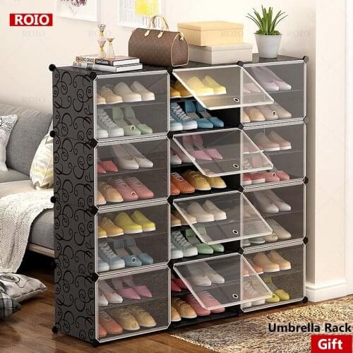 Removable Modular Shoe Rack Combination Shoes Boots Storage Cube Organizer Closet Stackable Home Dustproof Shoe Rack with Door