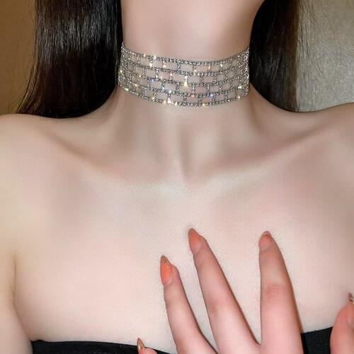 Shining Crystal Rhinestone Cube Chokers Femme Necklaces Fashion Korean Clavicle Chain Chokers Collars For Women Party Jewelry