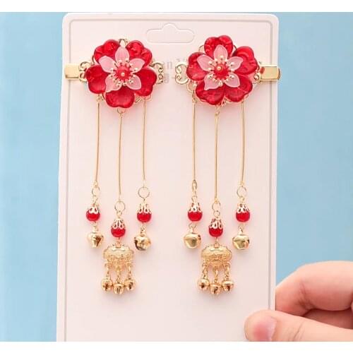 FORSEVEN Retro Chinese Hairpins for Women Girls Hanfu Dress Step Shake Tassel Pendant Flower Hair Clips Headpieces Hair Jewelry