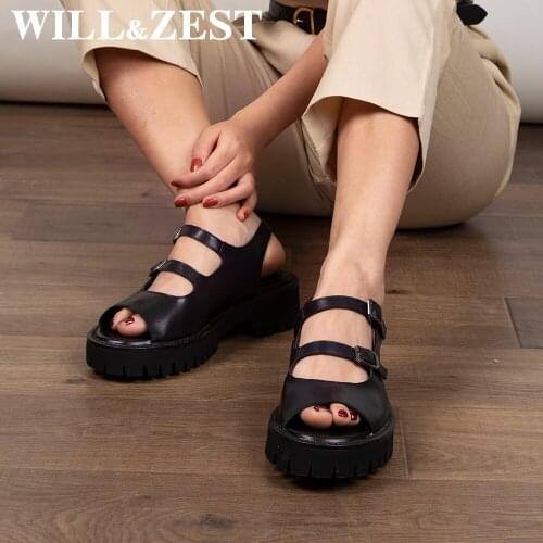WILL&ZEST Platform Women Sandals Harajuku Lolita Wedges Shoes Fashion Open Peep Toe Chunky Luxery Gladiator Leather Female Heels