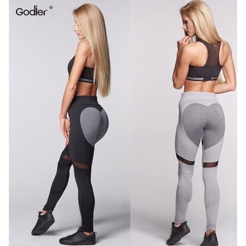 Godier women Pencil Pants Heart Pattern Mesh Splice Leggings Athleisure Fitness Clothing Elastic Leggings Women Pants Jc0058