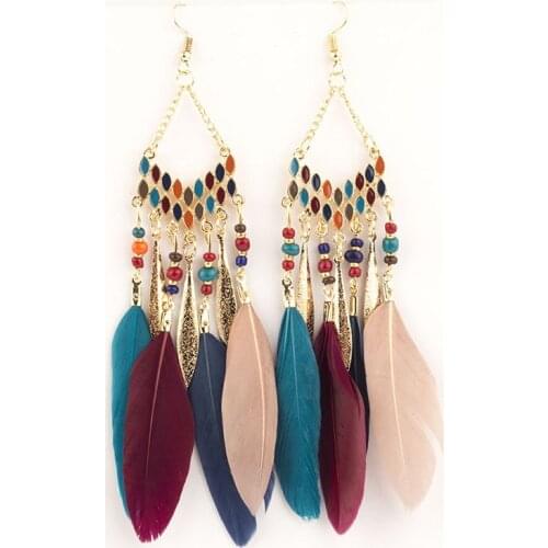 2020 Beautiful Women Earrings Fringed Beads Long Feather Earrings for Women Fashion Jewelry Accessories Oorbellen