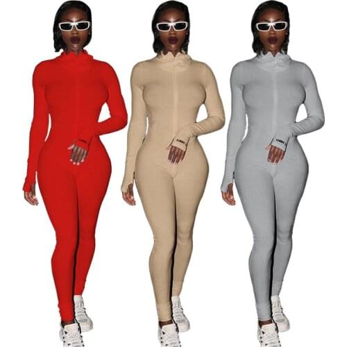 Streetwear White Knitted Sexy Bodycon Lucky Label Jumpsuit Women Overall 2021 Long Sleeve Skinny Rompers Womens Jumpsuit Female
