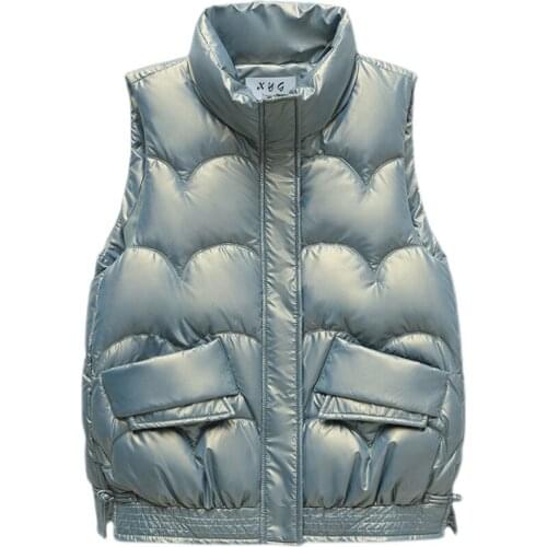 No washGlossyDowncotton vest women Korean version loose thick vest 2021 autumn winter new fashionShort waistcoat vest jacket