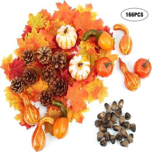 166 Pcs Halloween Artificial Pumpkin Maple Leaf Fake Gourd Acorn Pine Cones DIY Crafts Halloween Decoration For Home Props