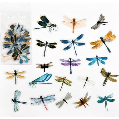 20 pieces /Pack Colorful Dragonfly Butterfly Big Size PVC Decorative Stickers for Photo Album Diary Records
