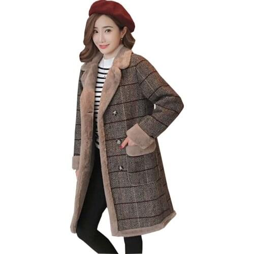 2020 Thick Cotton Womens Winter Faux Lambs Wool Coats Casual Fashion Flannel Woman Warm wool blends long Coats Female