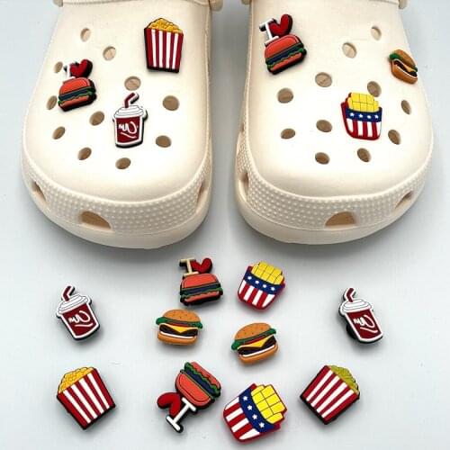 2021 Kawaii Cartoon Cola Burger Fries Pattern PVC Shoe Charm DIY Decoration For Croc Kids Jibz Shoe Charm Buckle Accessories