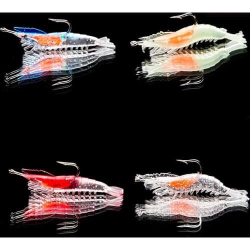 4PCS 4 Colors 6cm/3g Luminous Baits Shrimp Silicon Luya Appât souple Fishy Smell With Hook Fishing Tool Accessories N0134