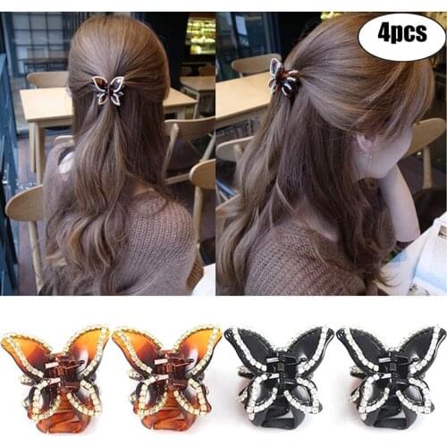 4Pcs Womens Jaw Clips Fashion Cute Rhinestone Butterfly Shape Non-Slip Claw Clips Hair Clamps Hair Accessories