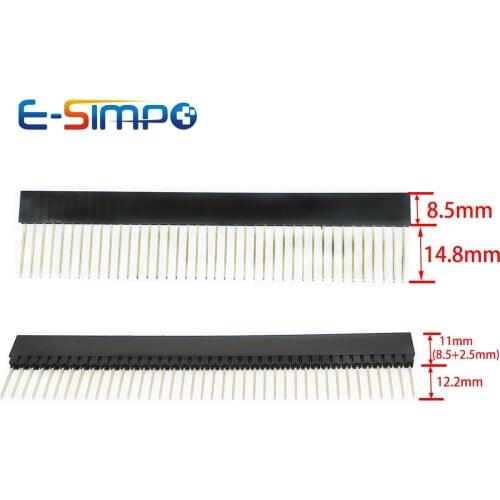 5pcs 2.54mm PC104 1x40P Single Row Straight Female pin connector Long Pin 12.2/14.8mm PCB Strip Connector Female Header Socket