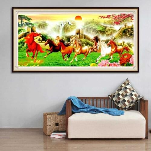 Full Square Drill Diamond Painting Rising Sun Embroidery Scenery Horse Tree Cross Stitch Rhinestone Mosaic Christmas Decoration