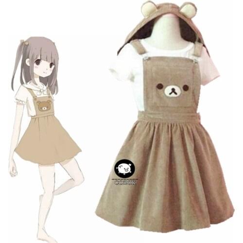 Anime Kawaii Japanese Vintage Cute Suspender Sweet Lovely Lolita Bear Embroidery Brwon Dress skirt