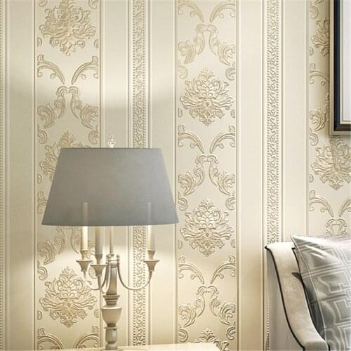 Beibehang European vertical stripes non-woven wallpaper modern minimalist bedroom living room 3D relief wallpaper