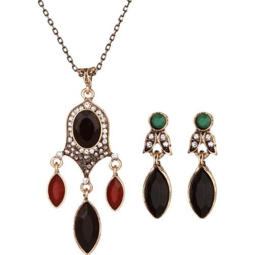 Bohemian ethnic personality necklace & earring set for women with water drop inlay acrylic wedding engagement female jewelry set