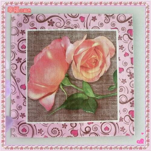 Table paper napkins tissue handkerchief towel pink rose love decoupage crafts wedding birthday party cafe decoration cup mat