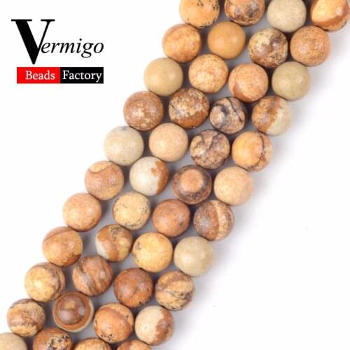 Natural Round Stone Beads Picture Jaspers Loose Beads For Jewelry Making 4 6 8 10 12mm Pick Size Diy Bracelet Perles 15"Strand