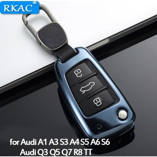 RKAC 1pc Car Key Case Shell with Key Chain Key Cover Storage Bag Protector Car Accessories for Audi A3 A4 S5 A6 Q3 Q5 R8 TT