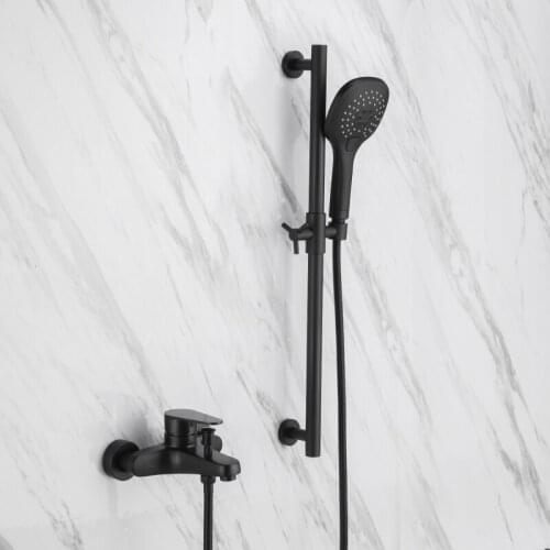 Black Shower Mixing Faucet Wall Mounted bathroom Faucet Single Handle Bathroom Mixer Tap Bathtub faucet with Shower Slide Bar-A