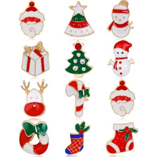 CINDY XIANG 12pcs/set Christmas Brooches Santa Claus Hat gloves Bells Socks Donuts Enamel Collar Pin Badges Brooch Jewelry Gift