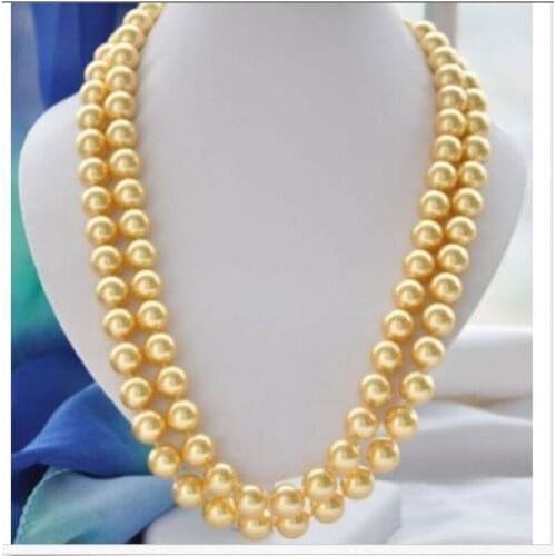LONG AAA 9-10 MM SOUTH SEA ROUND GOLD PEARL NECKLACE