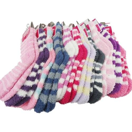 Women Girls Warm Thick Coral Fleece Stripe Slipper Non-slip Socks Floor Towel Bed Socks 1Pair