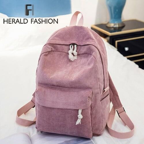 Herald Fashion Preppy Fabric Backpack Female Velvet Design Collage School Backpack For Teenage Girl Striped Backpack Women