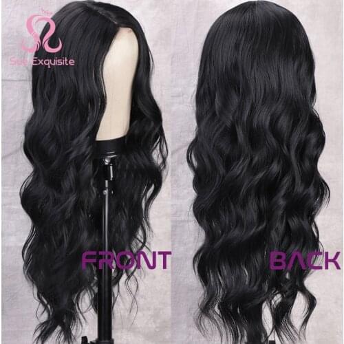 SUe EXQUISITE Long Body Wave wig Black Wig Synthetic Wigs for Black Women Natural Middle Part Lace Wig Brown Red Cosplay Hairs