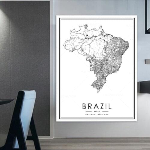 World City Maps Custom BRAZIL Poster Canvas Paintings Print Black White Wall Art Pictures Home Decor for living room framed