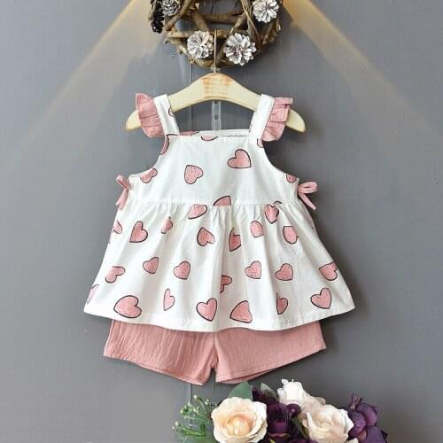 2020 Baby Girl Summer Clothing Set Love Printed Tops Shirts+shorts Girls Kids 2pcs Princess Suits Children Casual Clothes 2-7age