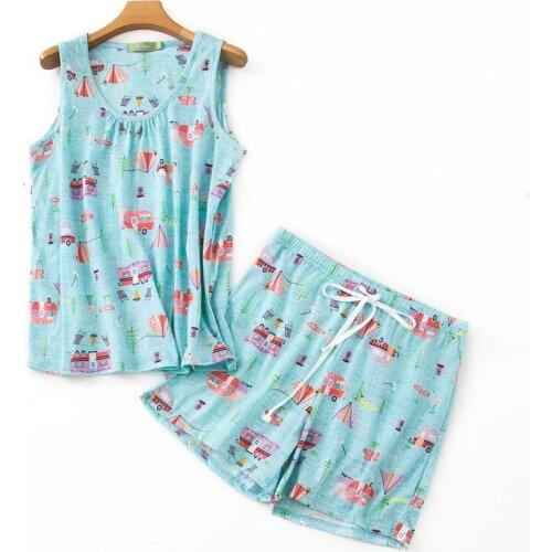 Summer Plus size Home Pijamas Female Casual Pajama sets Ladies 100% Cotton Sleepwear suit Women Sleeveless Vest t shirt & Shorts