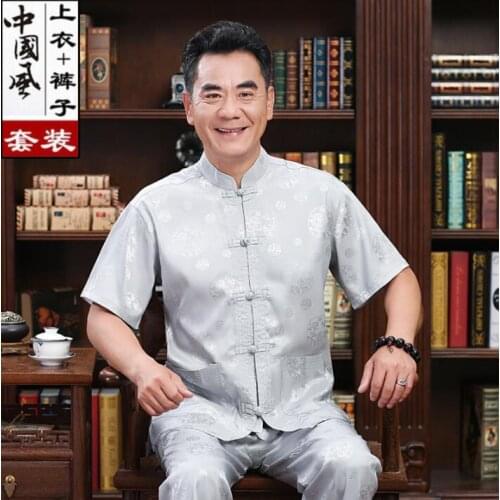 Middle-aged Tang suit men Buckle blazer Short sleeve masculino slik casaco jaqueta masculina coats mens jacket Chinese style