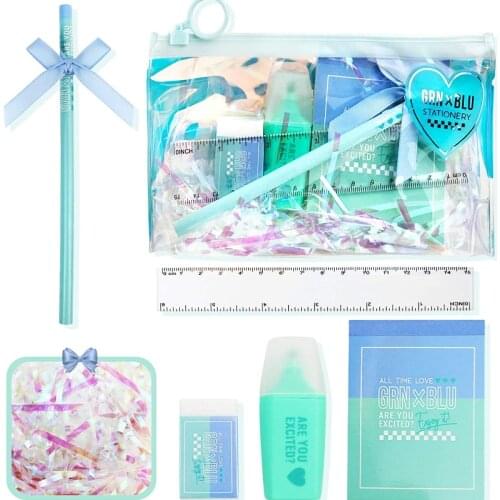 Stationery Set - School Supplies for Kids, Contains Pencil Case, Highlighter, Pencil, Notebook, Eraser and Ruler - Kids Back to