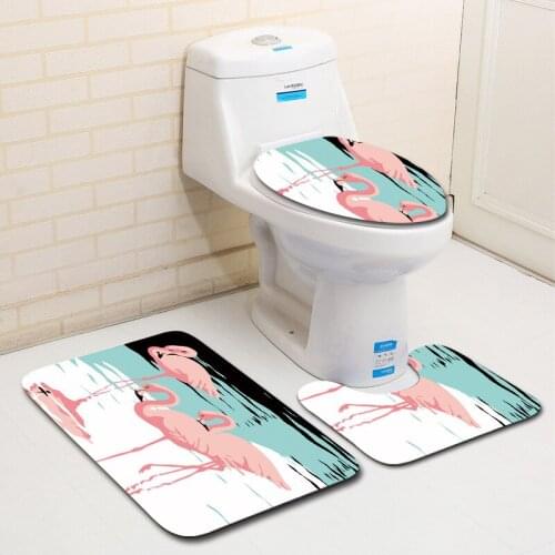 Flamingo Pattern Toilet Bath Mats Set Bathroom Carpet Set Doormats Washable Toilet Rugs Lid Cover Non-slip Bathroom Floor Rugs