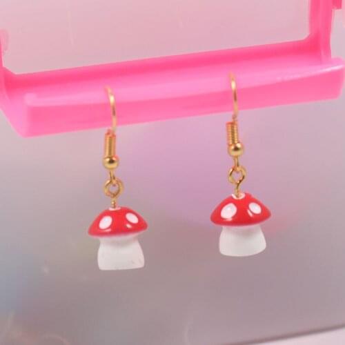 Handmade Chic Colorful Mushroom Shape Dangle Drop Earrings Set Sweet Fresh Charm Mushroom Pendant Earrings for LIT Girls Jewelry