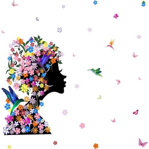 Flower butterfly girl Wall Sticker Girl room bedroom background living room decoration Art Decals Colorful beautiful stickers