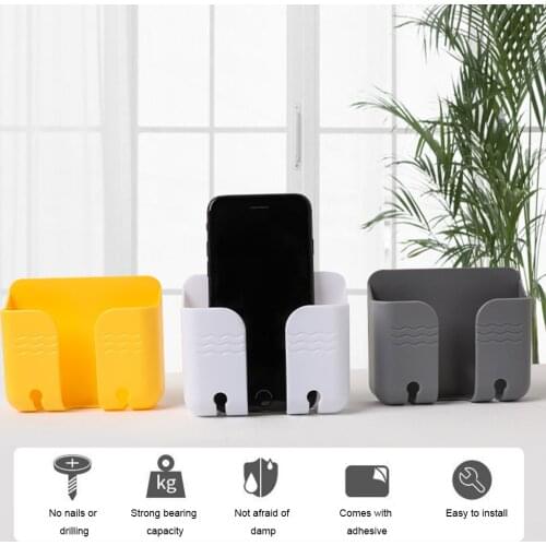 Wall Mounted Organizer Storage Box Remote Control Mounted Mobile Phone Plug Wall Holder Charging Multifunction Holder Stand