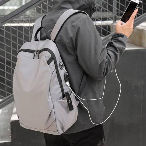 Fashion Mens Backpack Nylon USB Charging Laptop Bag Waterproof Travel Backpack Rucksack Business School Student Bag XA725F