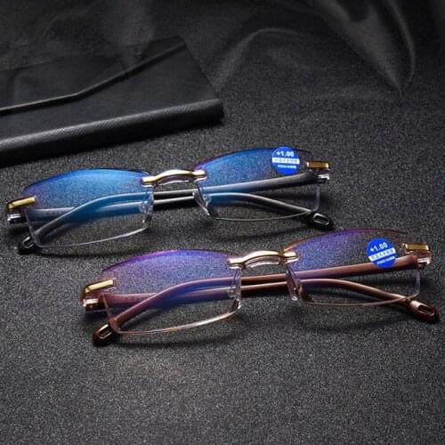 +1.0 1.5 2.0 2.5 3.0 3.5 Lentes De Lectura Anti Light Reading Glasses Women Rimless Hyperopia Eyewear Frame Presbyopic