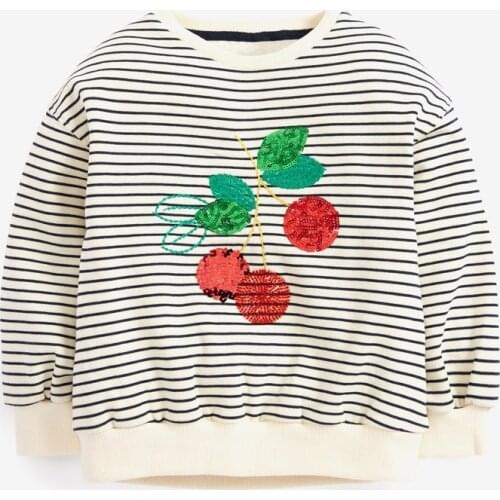 Toddler Girl Fall Clothes Kids Cotton Stripe Sweatshirts Knitted Sequins Cherry Hoodies Baby Girls Boutique Christmas Outfits