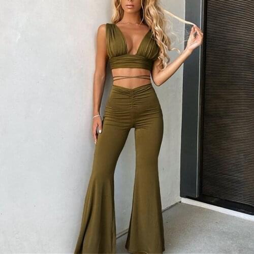 Kili Womens Sexy Lace-Up Wrapped Chest Halter Tops High Waist Sweatpants Sexy Suit