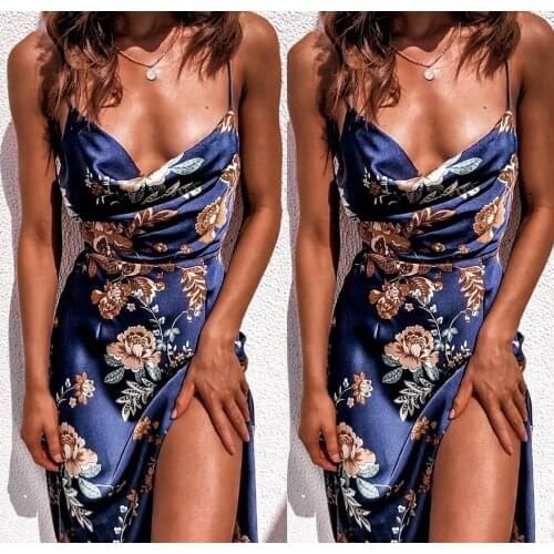 Summer Women Dress Beach Style Print Color Slim Straps Sexy Strapless Slit Backless Female Vestido Autumn Party Robe C2796