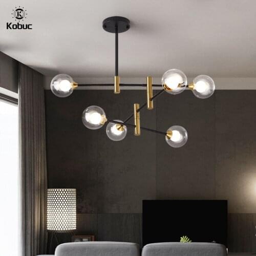 Kobuc Nordic Light Glass Ball Bubbles Chandelier Modern Iron Magic Bean Hanging Lamp Restaurant Bedroom Ceiling Chandelier Lamp