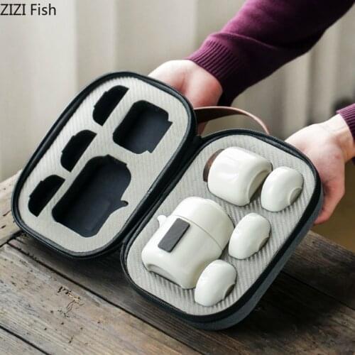 7-piece simple white ceramic Kung Fu tea set Chinese style portable car tea cup travel tea set