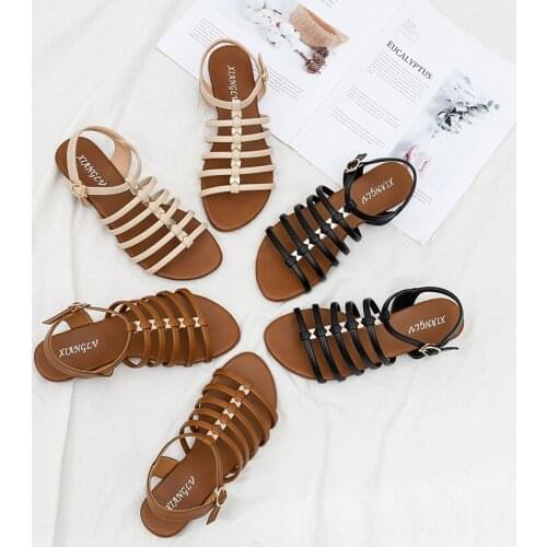 Womens sandals buckle sandals womens casual sandals womens shoes fashion brand flat leather summer womens fashion shoes