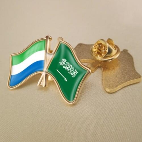 Sierra Leone and Saudi Arabia Crossed Double Friendship Flags Lapel Pins Brooch Badges