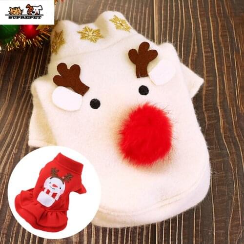 SUPREPET Pet Dog Clothes Christmas Dog Clothes White Elk Shape Rudolph Christmas Dog Clothes Warm Dog Jacket for Chihuahua Teddy