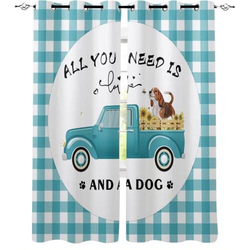 Dog Sunflower Truck Plaid Blackout Curtains For Kitchen Bedroom Kids Room Window Treatment Curtains for Living Room