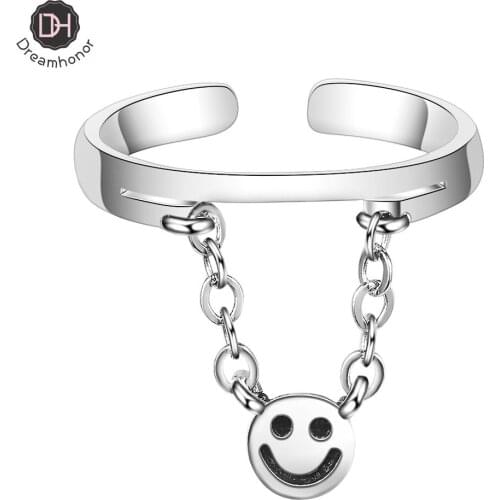Dreamhonor New Arrivals 925 Sterling Silver Chain Smiley Face Female Retro Rings for Women Fashion Vintage Rings Jewelry